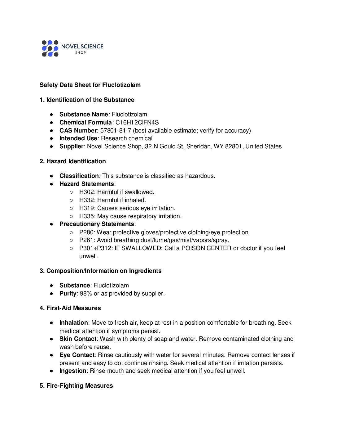 SDS-Fluclotizolam-pdf.jpg Fluclotizolam – 0.5mg/ml - Image 3